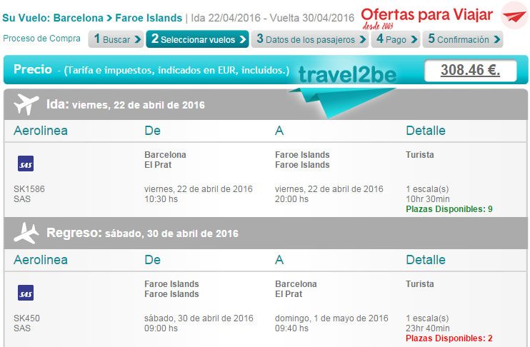 travel2be vuelo de Barcelona a las Islas Feroe